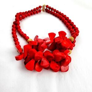 Large Genuine Coral Statement Choker Necklace Bib Boho Coastalgranny Artsy New